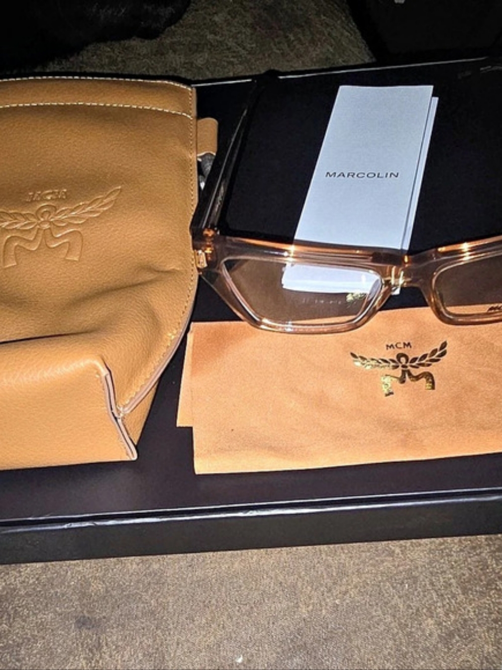NWOT MCM Clear Brown Rectangle RX Eyeglasses Frames w/ Crossbody Case